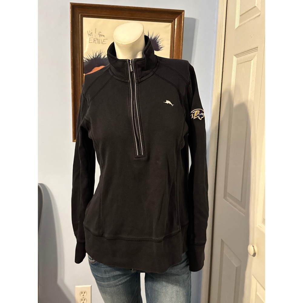 Tommy Bahama Baltimore Ravens Womens Quarter Zip Pullover Black Sweatshirt